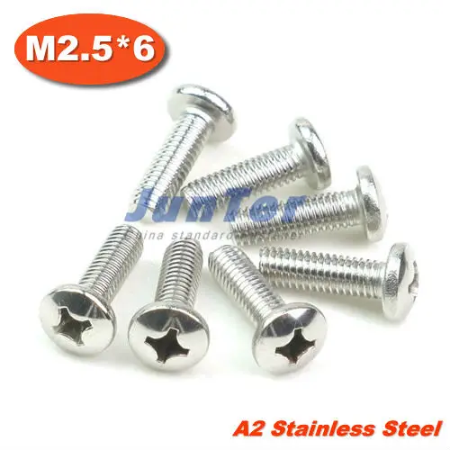 

1000pcs/lot DIN7985 M2.5*6 Stainless Steel A2 Pan Head Phillips (Cross recessed pan head) Screw