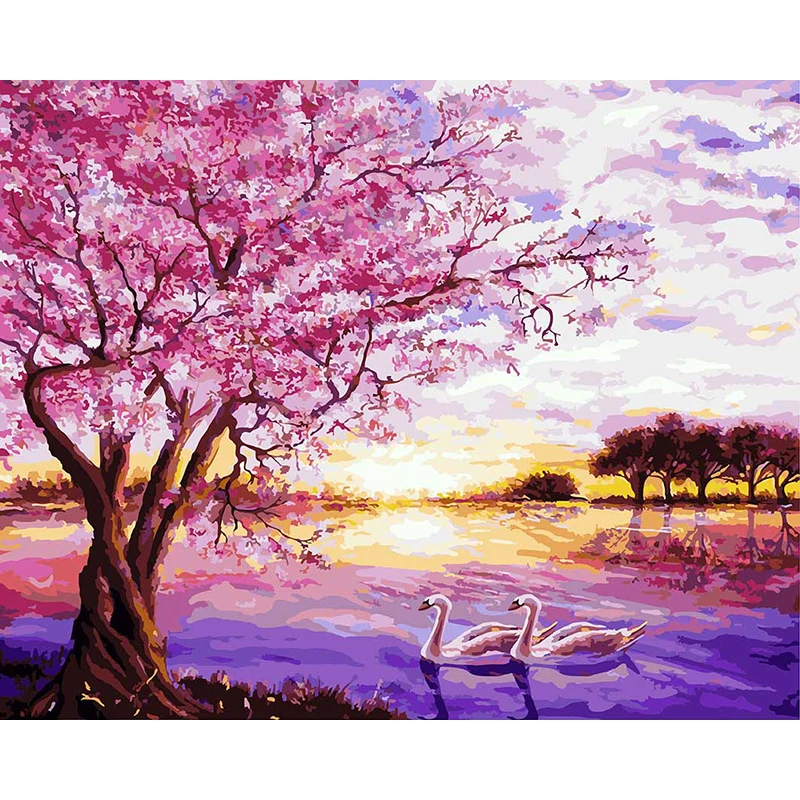 

DIY Painting By Numbers Cherry blossoms Tree Paint By Numbers Acrylic Paint On Canvas drawing coloring canvas unframed NP-128