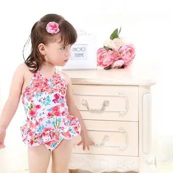 

High grade children swimsuit baby girl cute printed floral Siamese skirt - style small swimsuit flowers swimsuit 1-8y