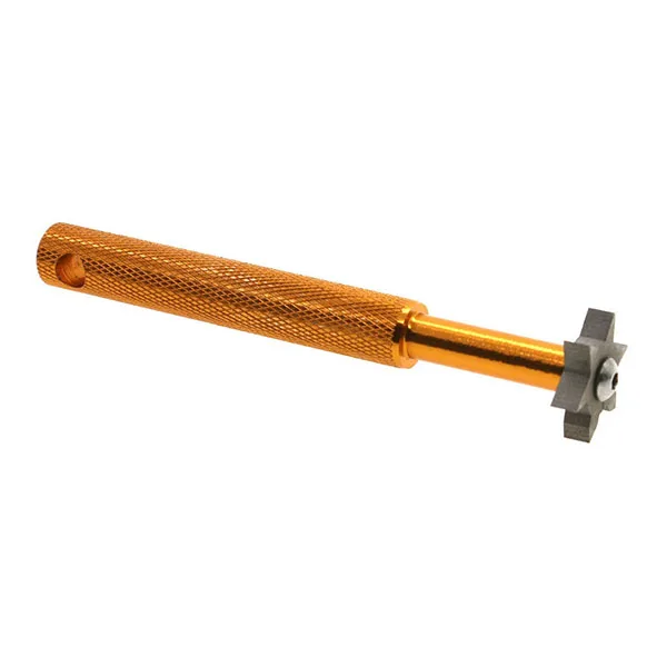 

Golf Club Groove Sharpener Tool with 6 Cutters for Optimal Backspin and Ball Control with Wedges and Utility Clubs (Gold)