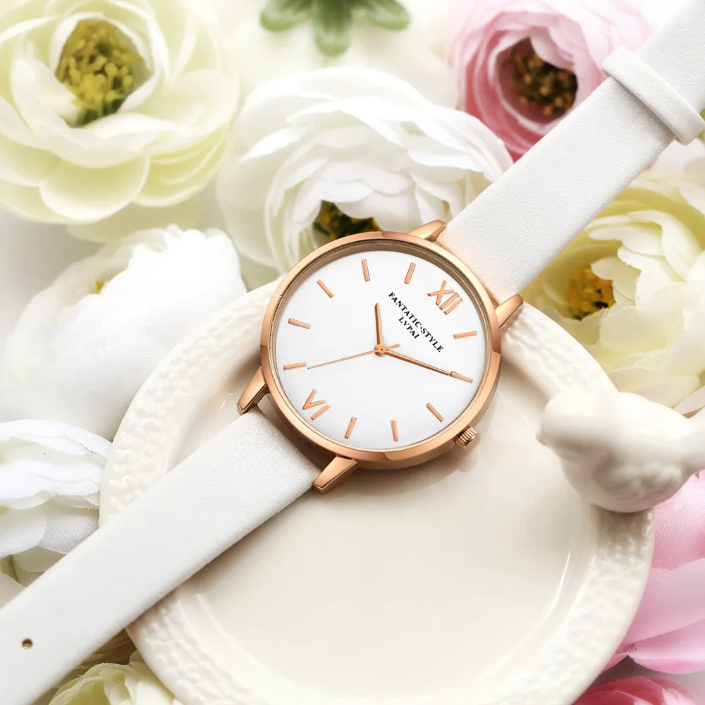 

High Quality Wristwatch Female Temperament Leather Belt With Simulated Quartz Round Watch For Bracelet Relogio Feminino Clock