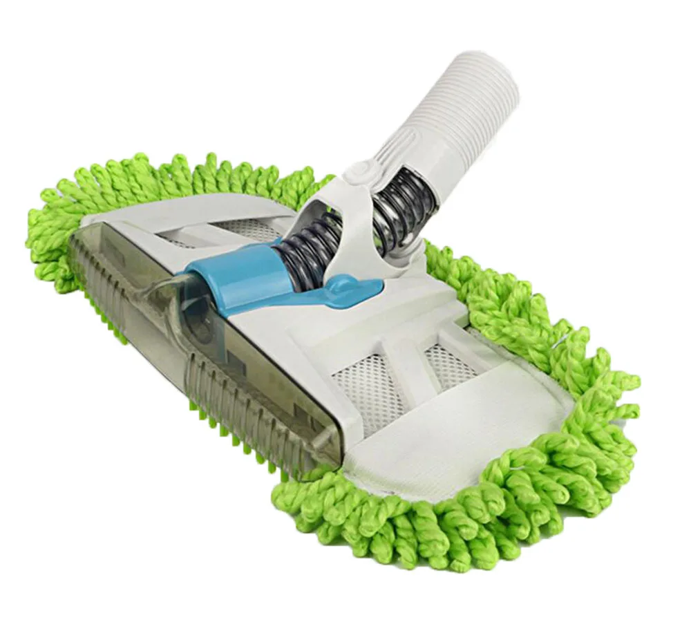 Vacuum Mophead Nozzle with Green Microfiber Dust Fringe Scrubbing Pad & Nylon Brush Brush Bent in All Directions