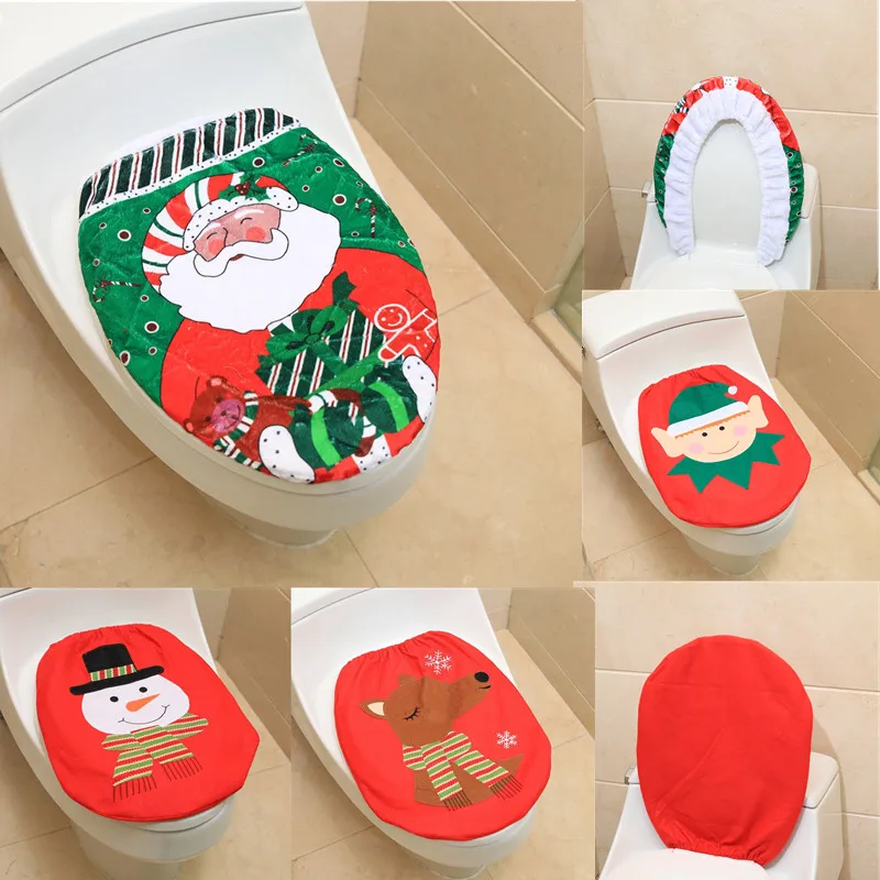 Christmas Decorations Toilet Seat Cover Snowman Santa Claus Toilet lid Decor Elf New Year Xmas Christmas Bathroom Ornaments