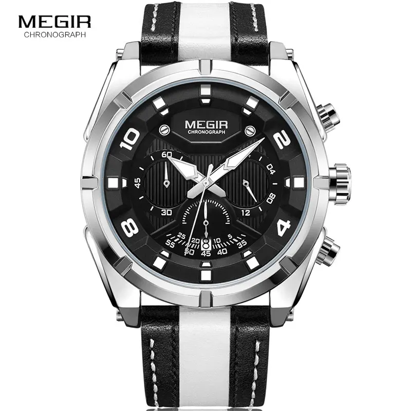 

Men's Sports Casual Wrist Watches Chronograph Quartz Clock Assorted Color Army Luminous Stop Watch Relogios Masculino 2076White