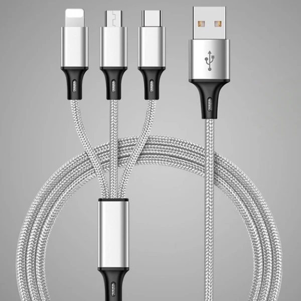 NOHON нейлон зарядка через usb кабель 3 в 1 для iPhone 7 8 X XS MAX XR микро Тип usb C Android телефона зарядки Кабели для Samsung Xiaomi - Цвет: Серебристый