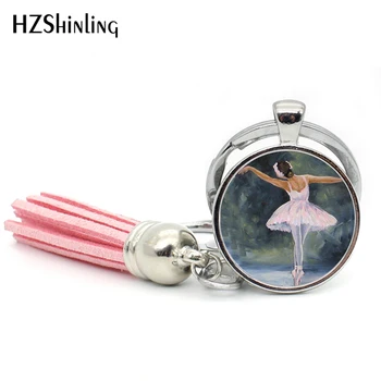 

2017 Ballerina art keyring Tassel key chain ballerina portrait bigital art Dancer Silhouette Art key ring Ballet Dancer Keychain