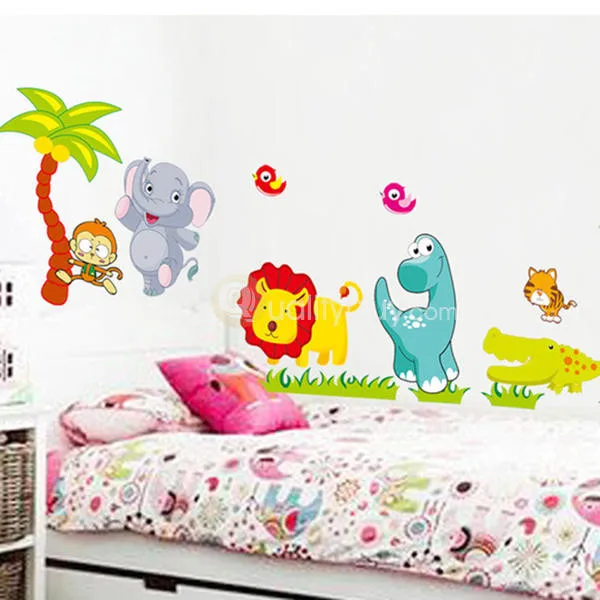 Us 3 44 28 Off Big Jungle Animals Bridge Vinyl Wall Stickers Kids Bedroom Wallpaper Decals Cute Anime Baby Children Cartoon Room Nursery Decor In