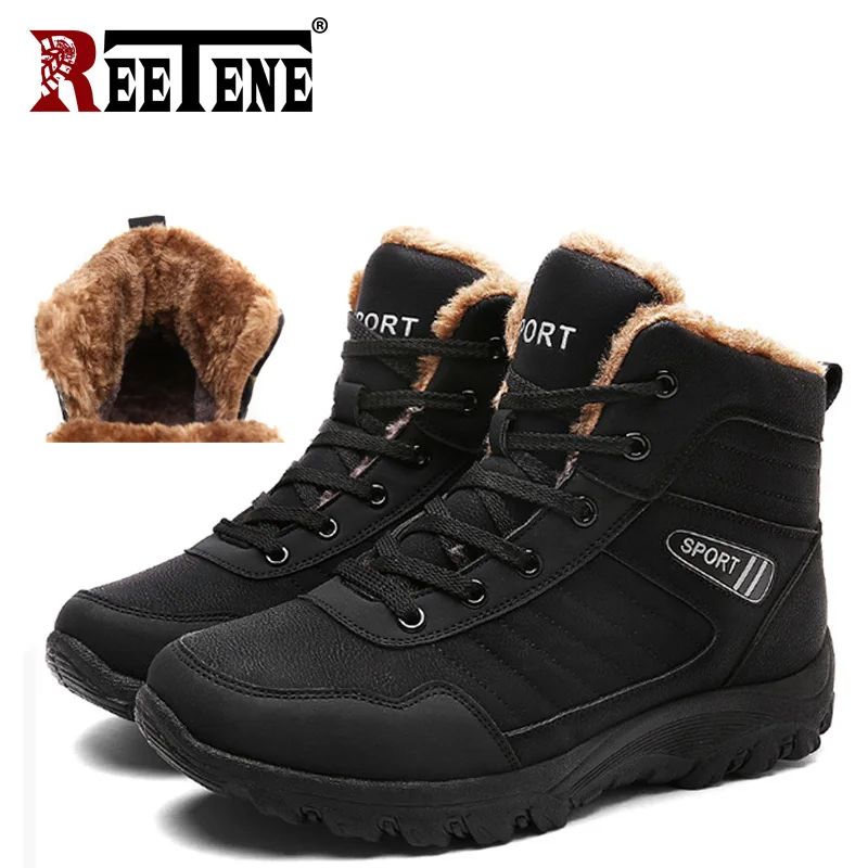 

REETENE Casual Men'S Winter Boots Plush Men Ankle Footwear Work Shoes Soft Men Snow Boots Size 39-48 Super Warm Winter Men Boots