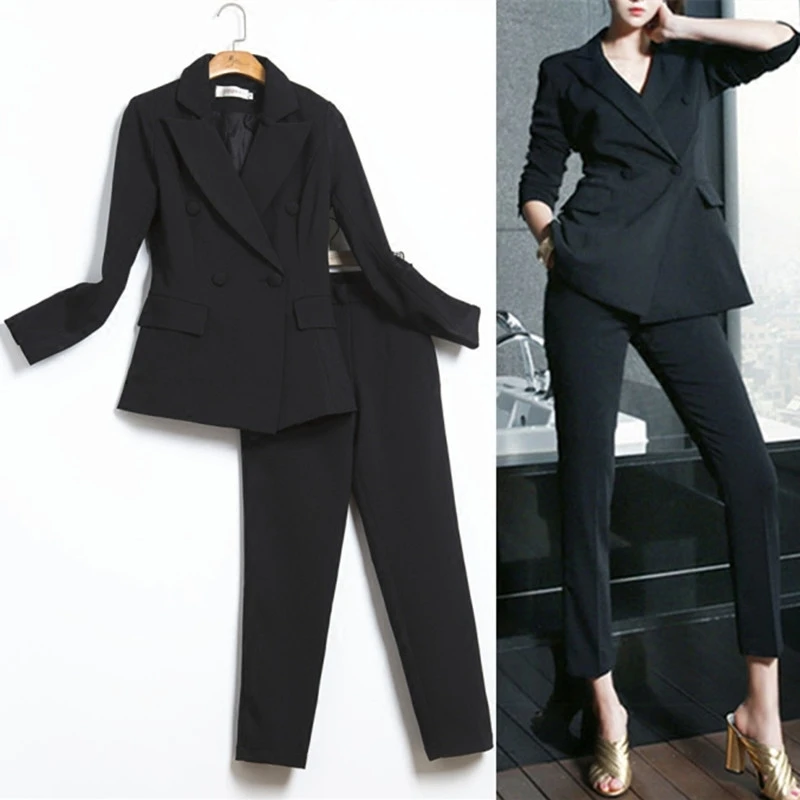 White suit female Korean fashion ladies Real Slim Blazer Suit Set Two Piece Trousers + Blazers 2PC Female Sets Pants White suit female Korean fashion ladies Real Slim Blazer Suit Set Two Piece Trousers + Blazers 2PC Female Sets Pants
