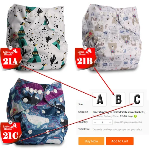 [Littles& Bloomz] Детские Моющиеся Многоразовые Тканевые карманные подгузники, выберите A1/B1/C1 из фото, только подгузники/подгузники(без вставки - Цвет: 21
