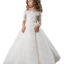 Кружевные Платья с цветочным рисунком для девочек для свадеб с открытыми плечами принцесса, для общения Выпускной платье для детей ясельного возраста Нарядные платья