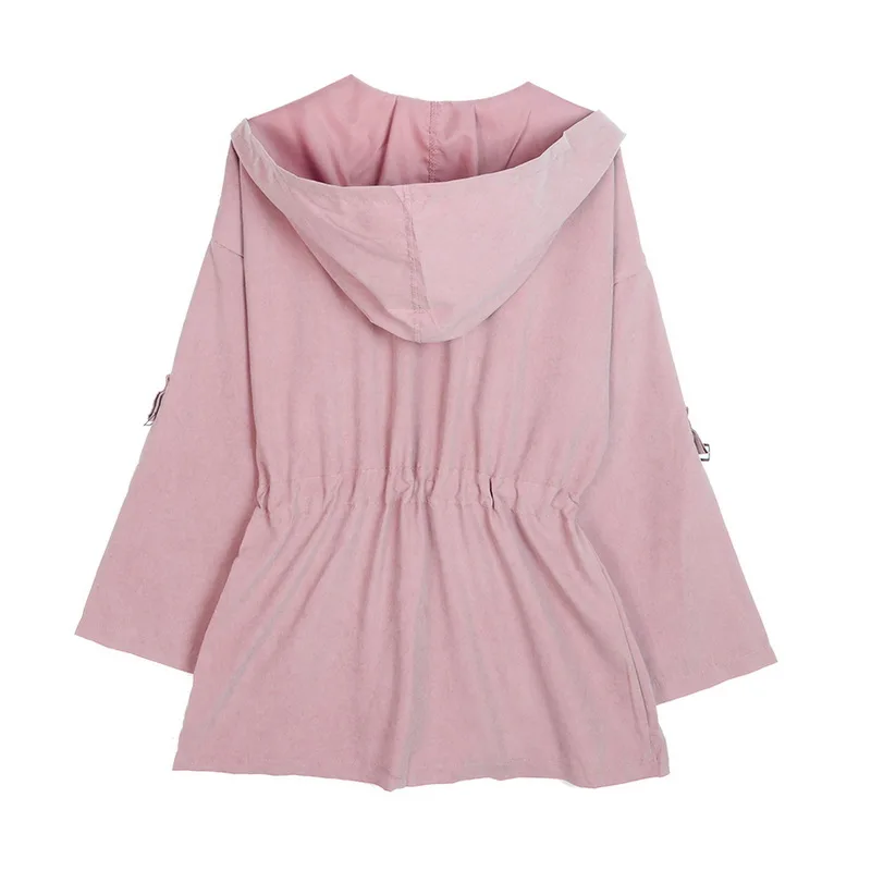 Размера плюс 5XL женское винтажное длинное пальто для бега осенние розовые ветровки с капюшоном и карманами женское облегающее пальто для фитнеса с v-образным вырезом
