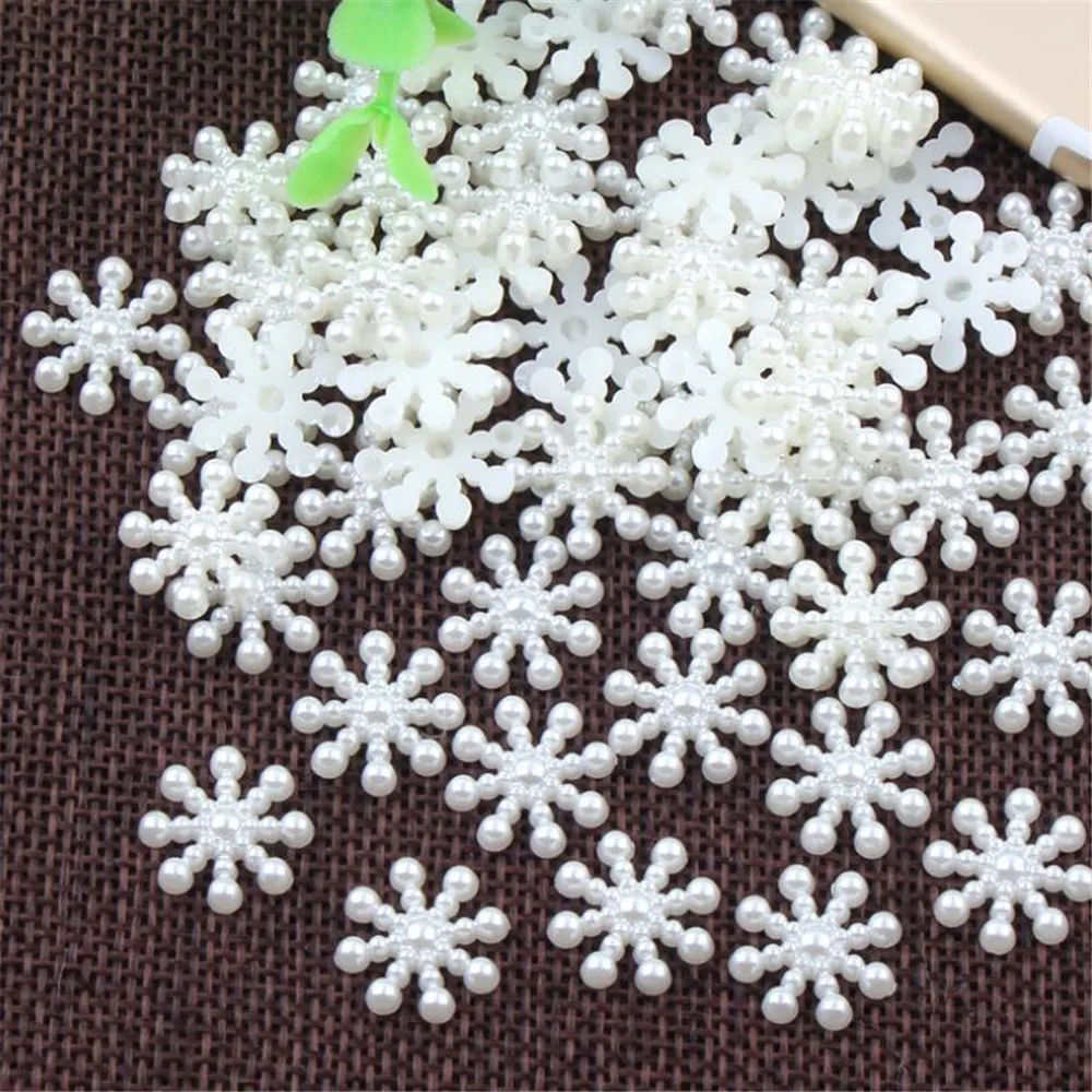 

Loose 14MM 500PCS Snow Flower Shape DIY Half Flatback Pearl Beads Loose ABS Plastic Imitation Half Pearl Nail Arts Decoration