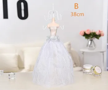

38cm Wedding princess Sequins Gown Mannequin Earring Necklace Stand Display Holder M Size white Ring storage jewelry rack C548