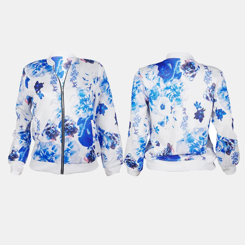 Floral Print Women Bomber Jackets With Pockets Long Sleeve Zipper Womon Coats 2019 Autumn Fashion Feminine Baseball Female Tops