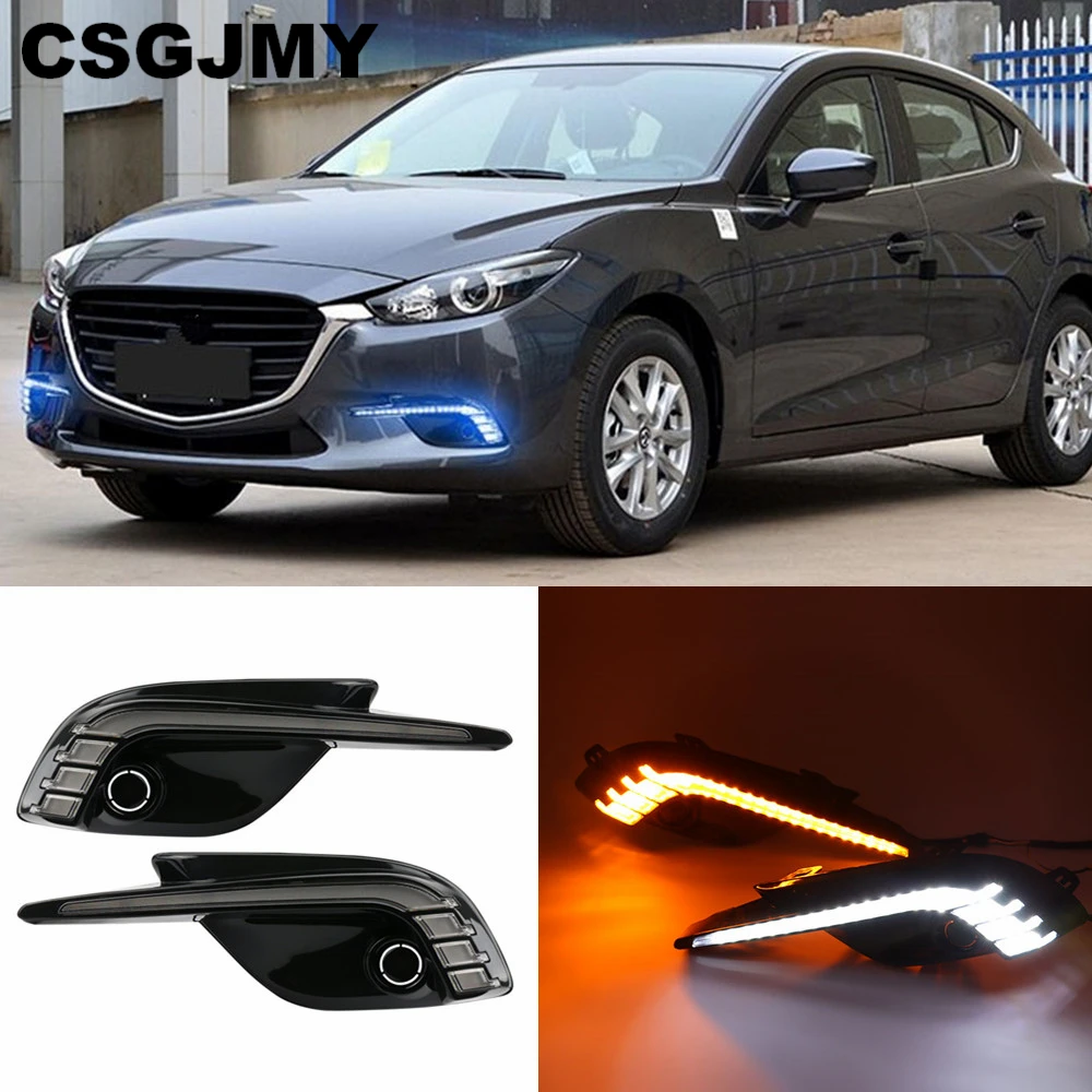 

CSGJMY 1Set DRL For Mazda 3 Mazda3 Axela 2017 2018 Daytime Running Lights fog lamp cover headlight 12V Daylight With Turn Signal