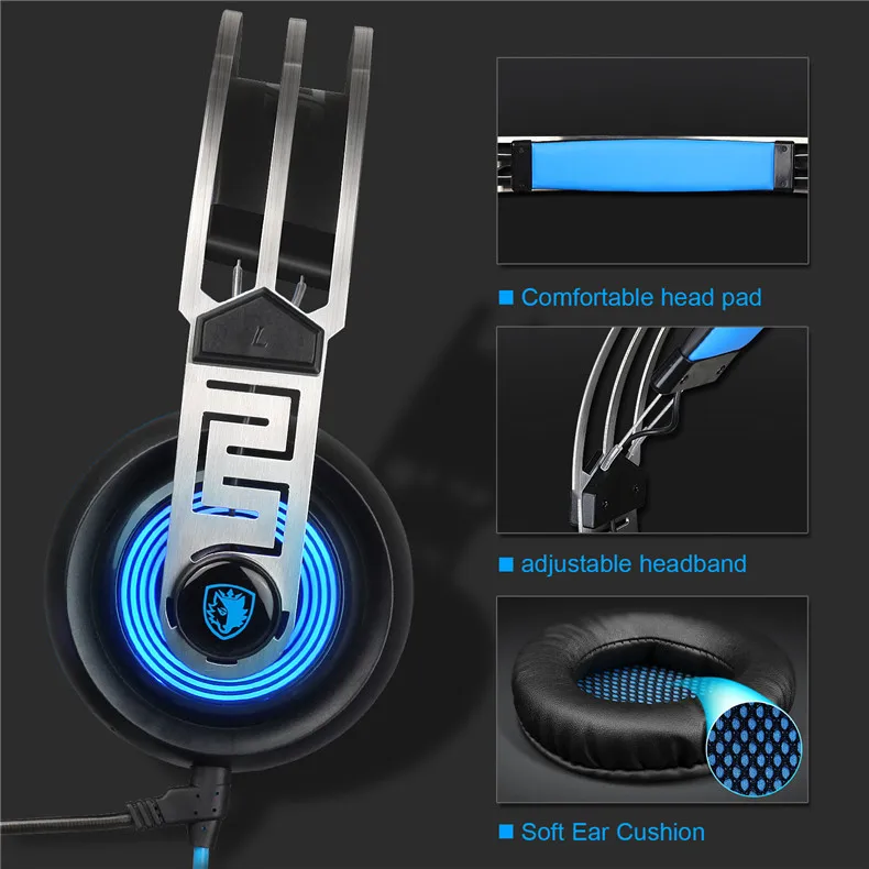 Sades A7 USB Gaming Headset Headphones 7.1 Stereo Surround Sound Earphone Game Headphone with Microphone Led for PC Laptop Gamer (6)