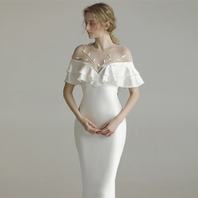 Mejordescuento Elegante Vestido De Casamiento De Encaje Con Apliques En El Cuello De Hoja Vestidos Largos De Novia Ajustados Con Volantes De Corte Sirena Vestidos De Novia De Suelo Barrido 2020 May