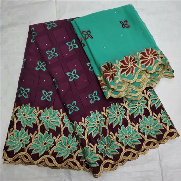 

Wonderful party African cotton embroidery lace fabric and 2Y Swiss voile scarf lace cloth for dress set OCV9(5+2y)