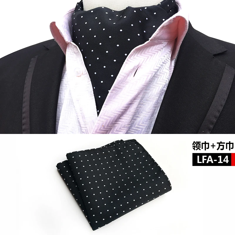 2 Pcs/Set Men Formal Scarf Set Black with White Polka Dots Scarves Handkerchief Sets to Match Suits hair scarf for men