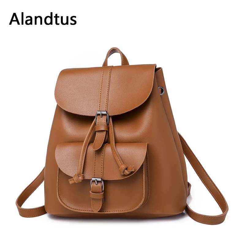 

Alandtus Vintage Casual Women Backpack Leather Backpacks For Teenager Girls School Travel Shoulder Bag Bagpack Mochila Feminina
