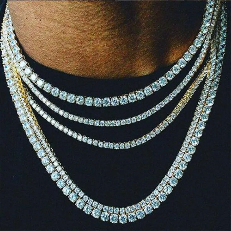 

3/4/5 MM 1 Row AAA CZ Stone Bling Iced Out Tennis Chain Gold Silver Cubic Zircon Necklaces For Men Hip Hop Jewelry