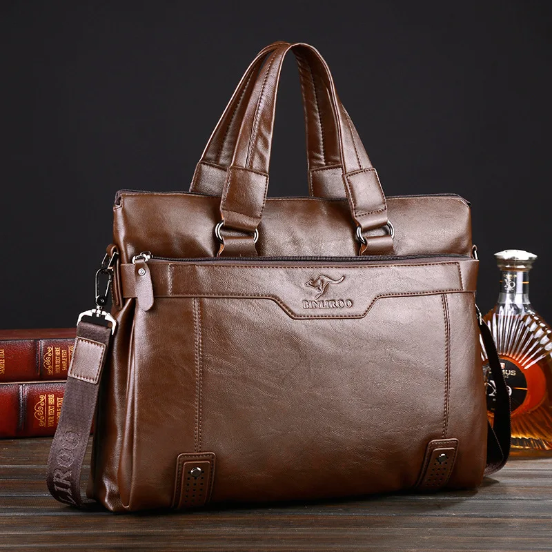 

EFFLOM Luxury Brand Genuine Leather Handbag for Men Cowhide Portfolio Briefcases Casual Men's Shoulder Messenger Bag Laptop Bag