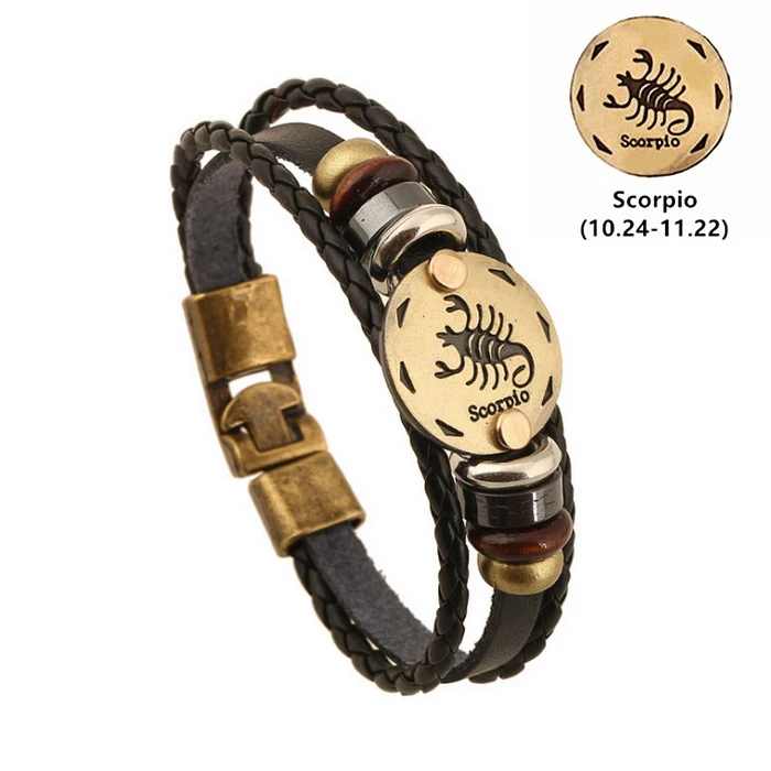 Браслет с созвездием рака, браслет из натуральной кожи, мужские браслеты-рокеры, популярные кожаные браслеты, ювелирные изделия - Окраска металла: DK11510