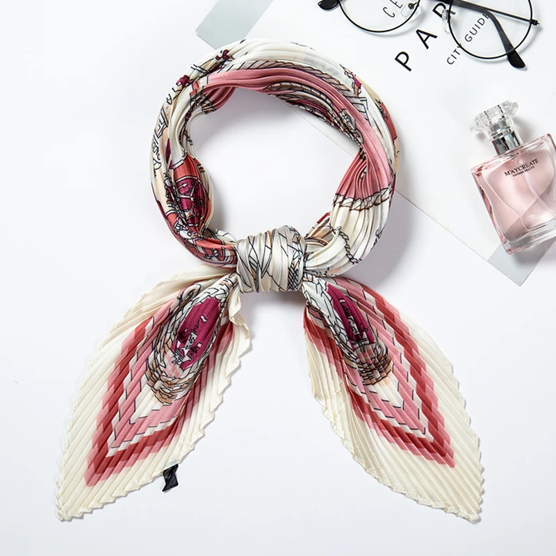

Designer Square Crinkle Scarf Women Silk Hair Neck Scarfs Pleated Lady Foulard Head Band Print Shawl