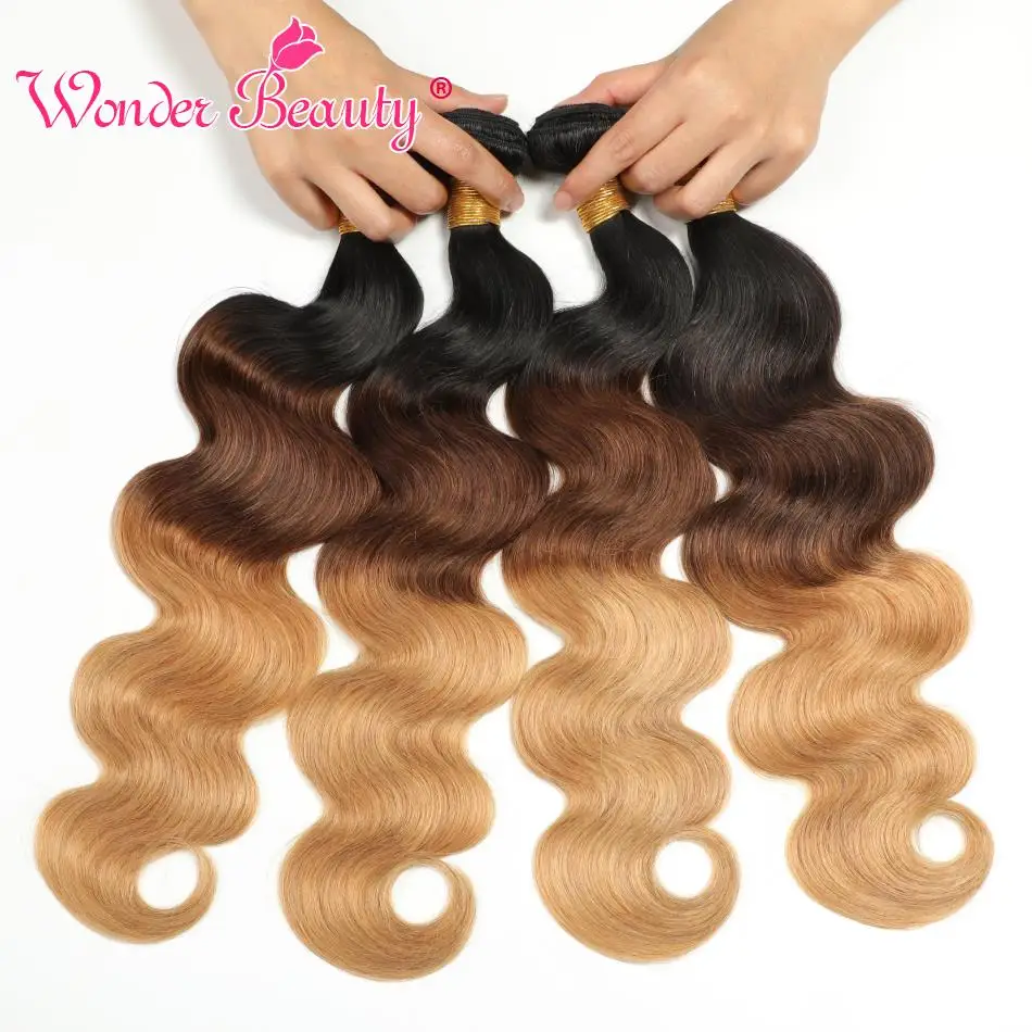 

Wonder Beauty Indian Hair Bundles 1B/4/27 Remy Body Wave Weaving Natural Human Hair Weave Bundles 3/4PC Hair Extension