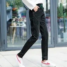 Новые модные повседневные джинсы из денима шаровары Капри женские из хлопка черные рваные с эластичным поясом брюки женские большие размеры Осень yqd0807