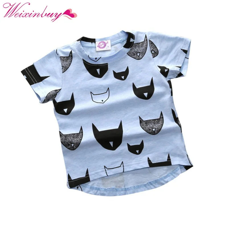 

2017 Brand New Summer Kids T-shirt 100% Cotton Jersey Allover Cat Print Short Sleeves Boys Girls Baby T-shirt YR