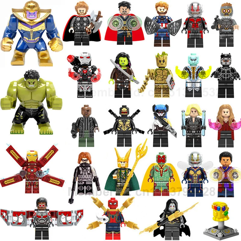 

27pcs/lot Super Heroes lEGOED Marvel Thanos Hulk Iron Man Spiderman Building Blocks kids toys for children