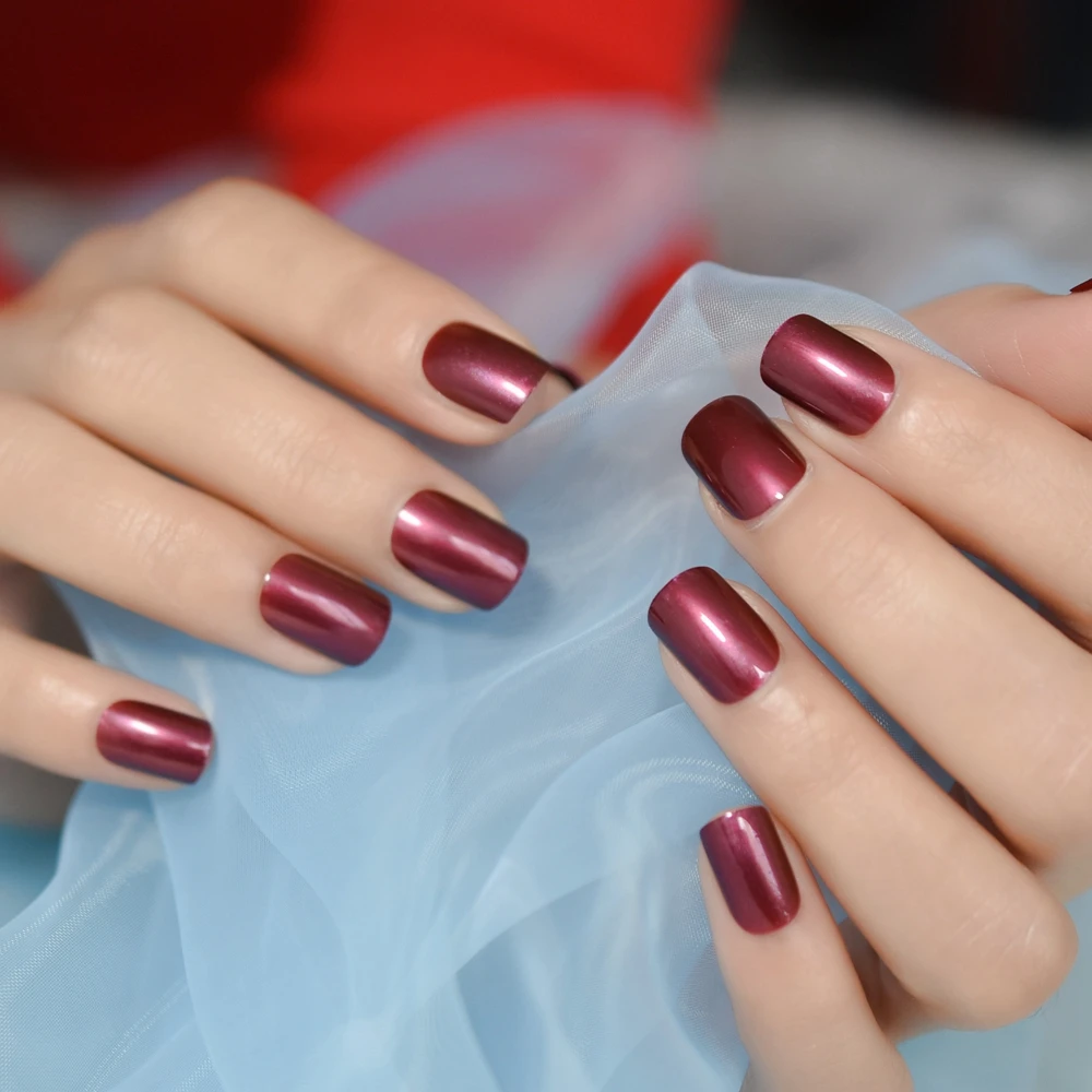 VioletRed поддельные ногти глянцевый УФ-гель Faux Ongles Средний размер нажмите на маникюр с клейкими вкладками 24/мешок