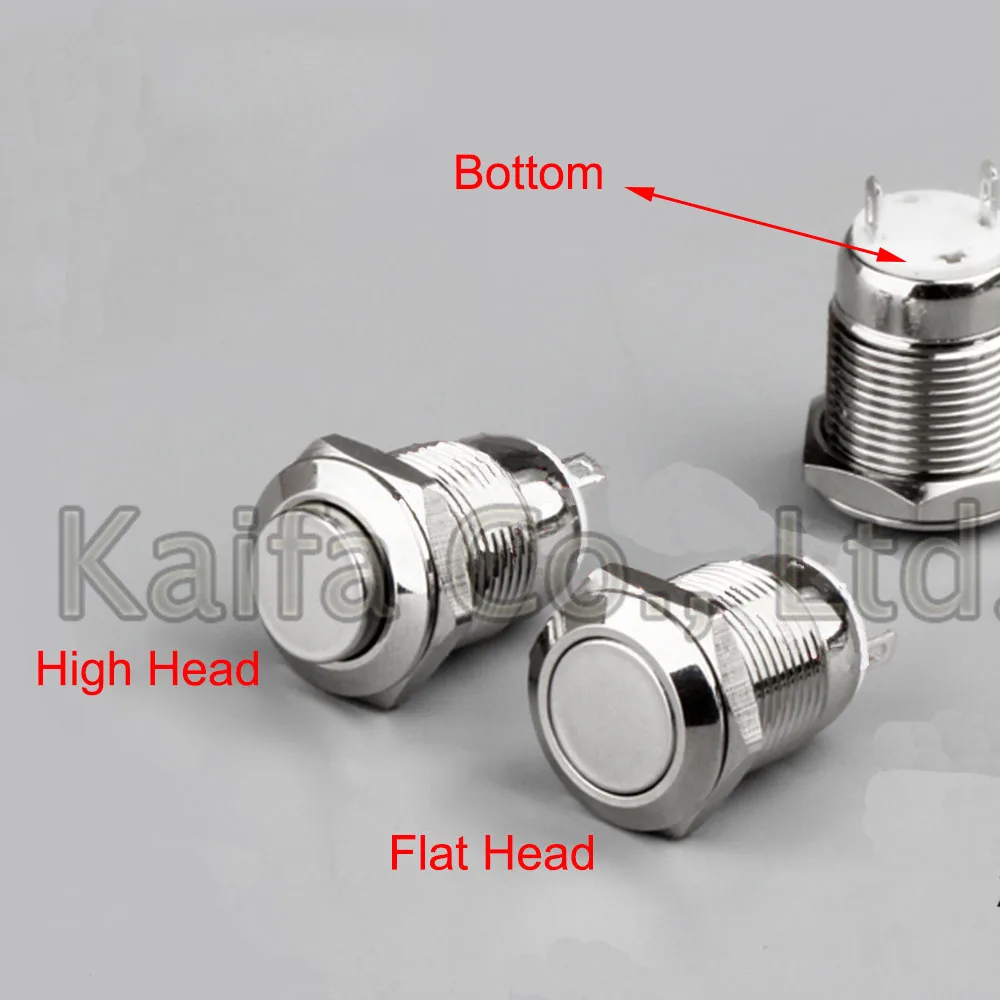 

12MM 2P NO Panel Hole Metal Button Switch Latching Power Push Button Flat/High Head Self Locking /Self Reset soldering IP67
