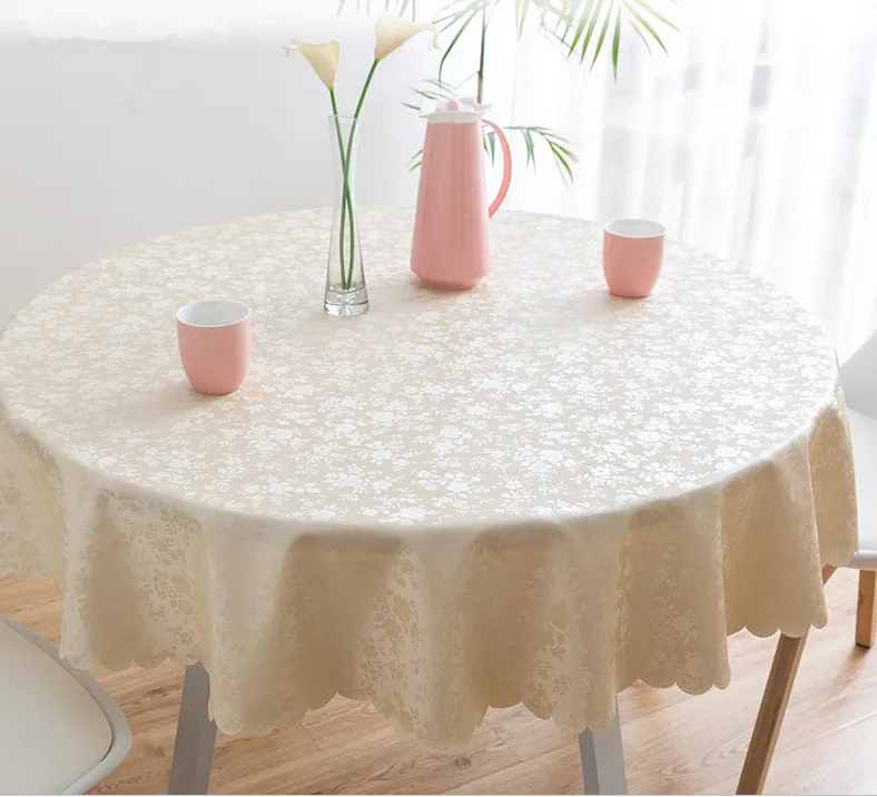  Luxury Round Table Cloth Top Damask Jacquard Waterproof Dining Table Cover Mat for Home Kitchen Din