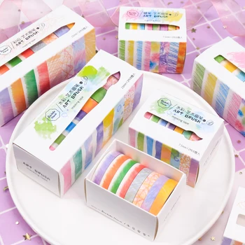 

8pcs Crayon masking tape set Water color pencil Art brush washi tapes stickers for album diary book decoration Stationery FJ155