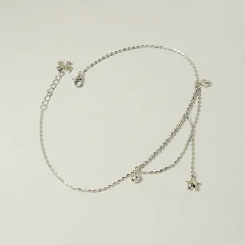 

LouLeur sterling 925 silver star Anklets silver star silver bead Double layer anklets for women romantic silver jewelry charms