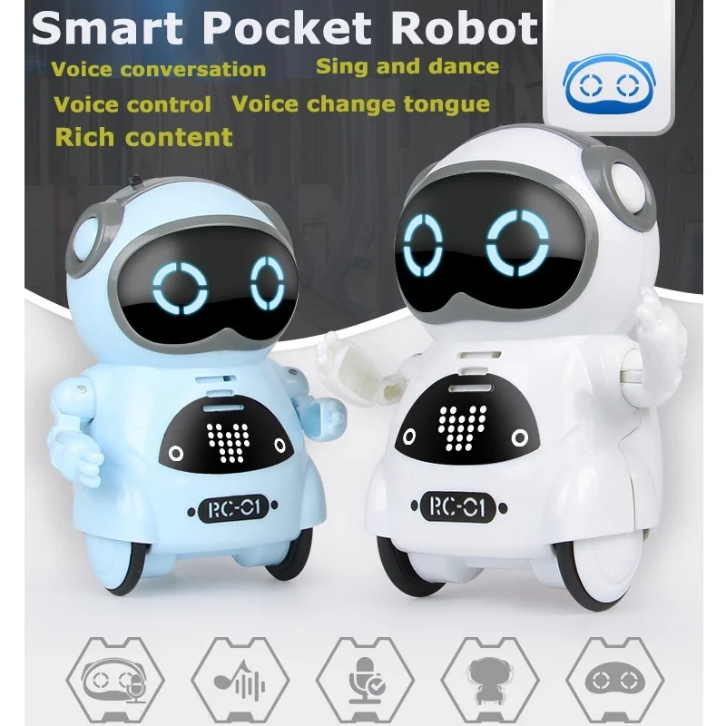 

Mini Pocket Robot Multi-Functional Voice Dialogue Light Chat Record Singing Dance Robot Toy Kids Christmas Gift