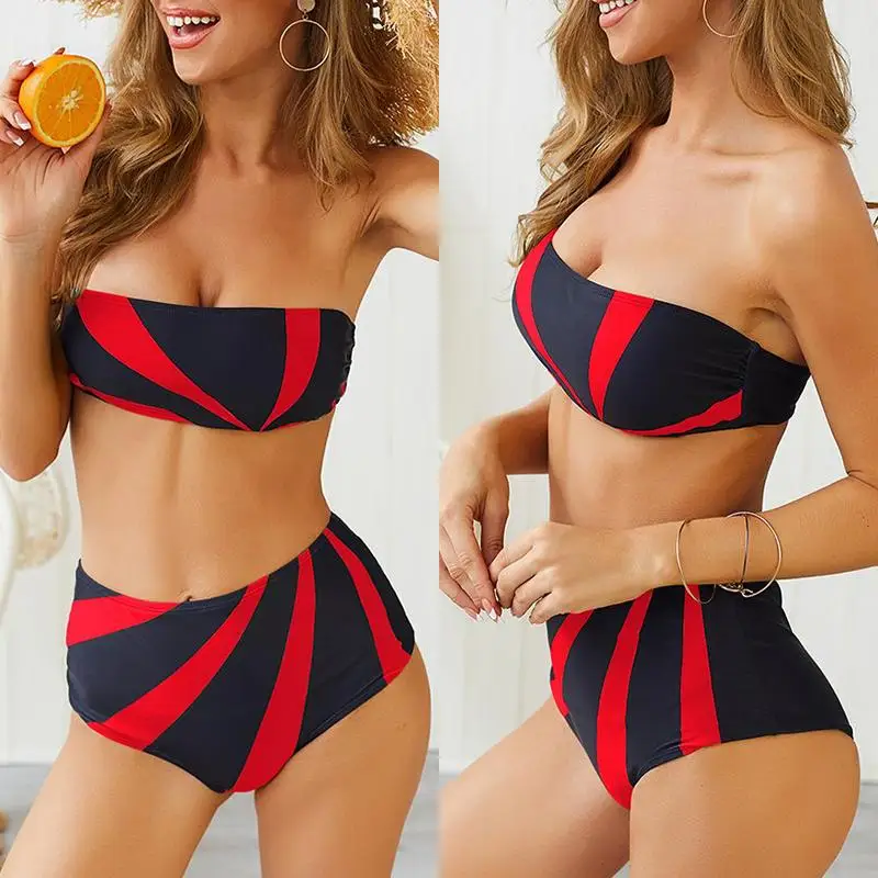 

Aartiee Large size woman bikini 2019 bathers High waist swimwear women Sexy bikini swt Bandeau top swimsuit Summer bathing suit