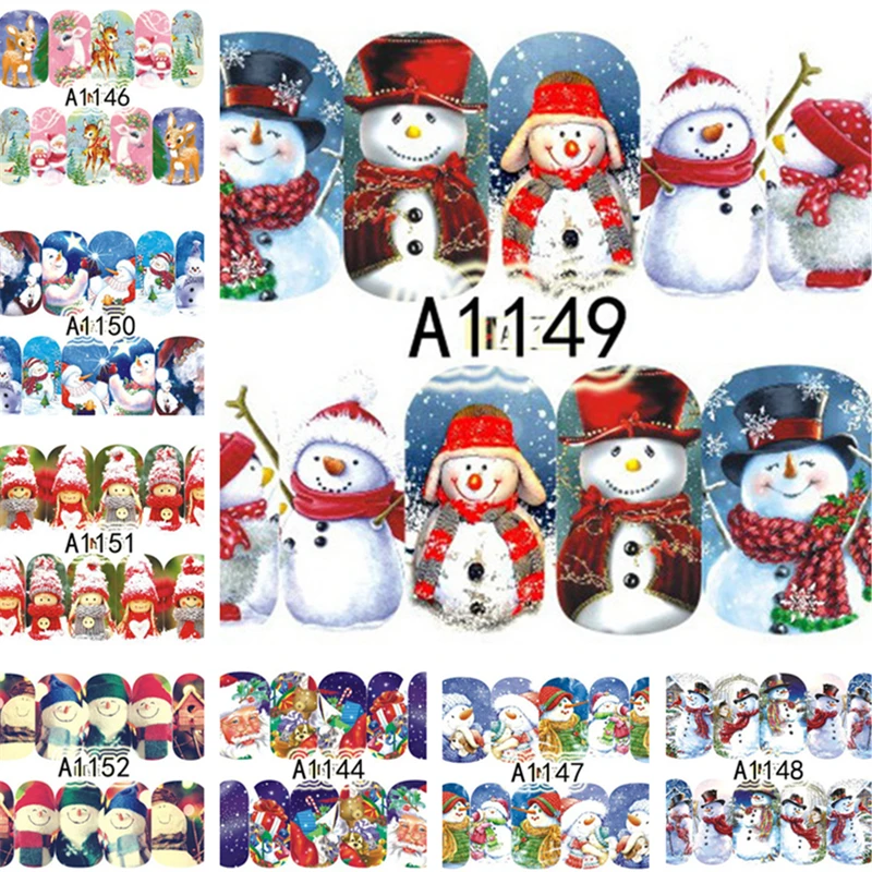 

12 Patterns/Sheet Nail Stiker Transfer Christmas Xmas Deer Mixed Pattern Design Water Decals Nail Art Decorations A1141-1152