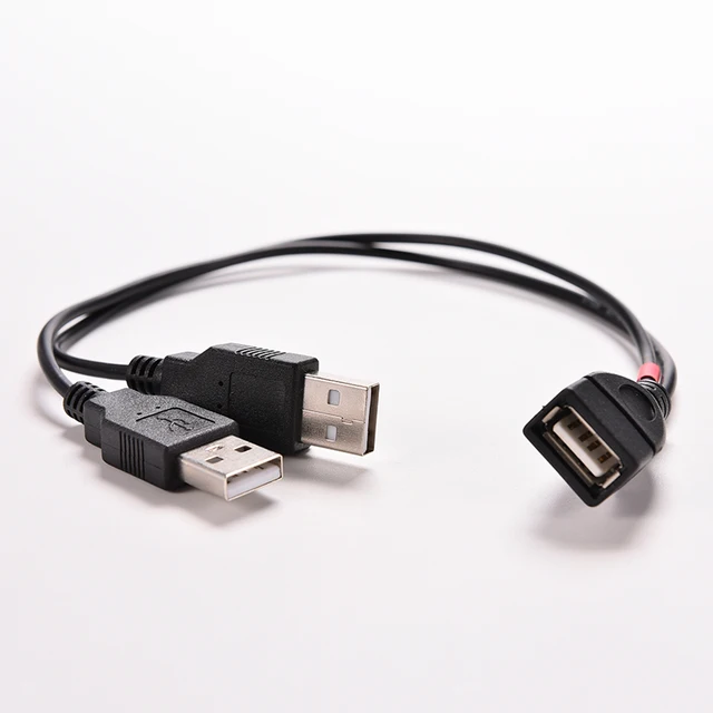 1PC USB 2.0 1 Female Power Enhancer to 2 Male USB Data Charge Cable