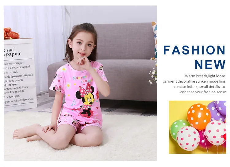 New Fashion Summer Cartoon Minnie Doraemon Children Clothing Set Pajamas Short-Sleeved+Shorts Baby Kids Girl Boy Clothes T-Shirt