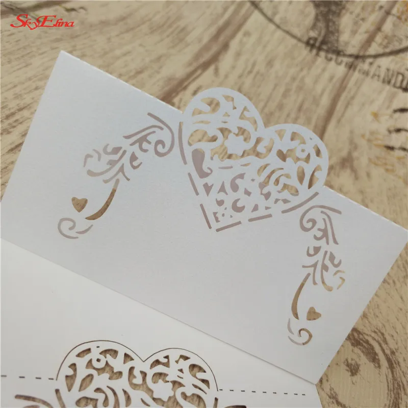 50pcs Wedding Table Mark Place Name Cards Hollow Heart Wedding