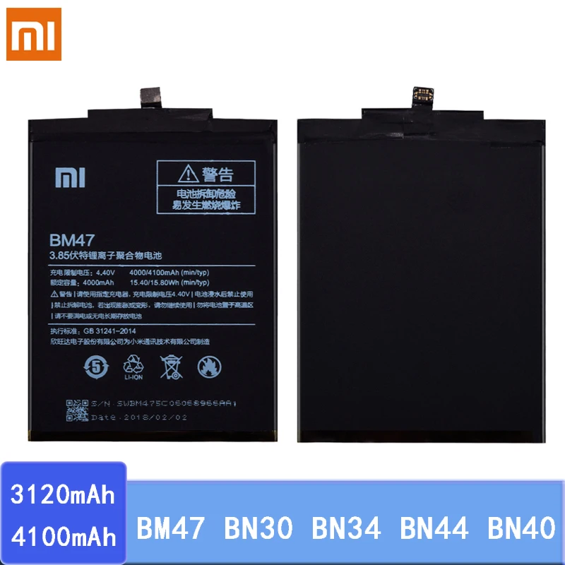 Батарея для Xiaomi BM47 BN30 BN34 BN44 BN40 Redmi 3 4 Pro 3S 3X 4X 4A 5A 5 плюс запасная Li-Ion для мобильного телефона Батарея