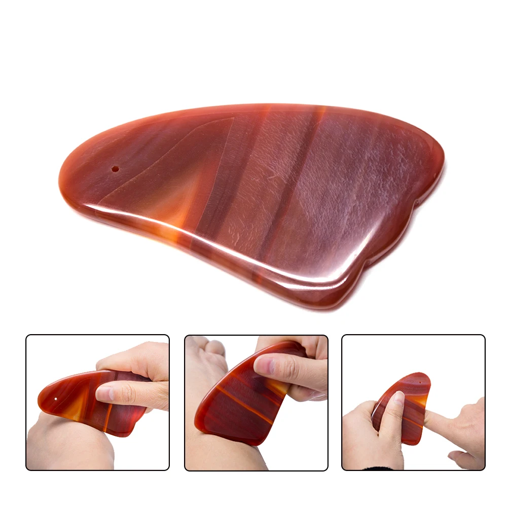 Agate Jade GuaSha Scraping Massage Scraper Face Massager Acupuncture Gua Sha Board Acupoint Therapy Facial Eye Health Care