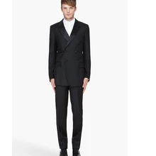 Остроконечные лацканы двойные приталенные пиджаки Черный 2 шт.(куртка) Модные мужские костюмы костюм Hoome Slim Fit TernoMasculinoNewArrival