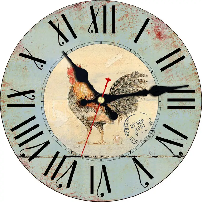 Серый Кот тигр 12 дюймов круглые настенные деревянные картонные часы, современные настенные часы для домашнего декора, бесшумные и не тикающие часы - Цвет: Chicken Wall Clock 8