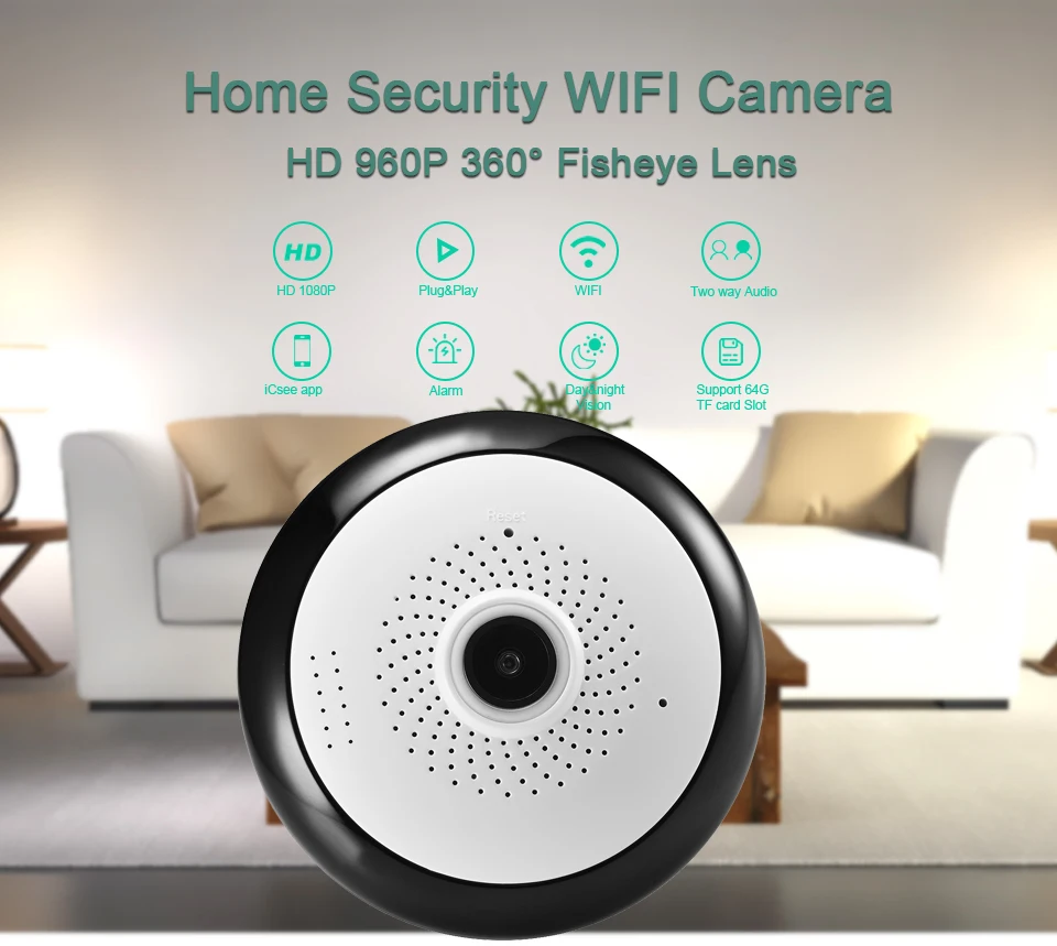 Graus da Câmera de Vigilância Sistema de Câmera Panorâmica de 360 p sem Fio Hqcam Fisheye Wifi ip Home Security P2p Camhi vr hd 1080 3 Wifi IP Câmera de Vigilância Home Security Sistema de Câmera P2P camhi