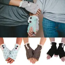 150 пар/лот женские зимние теплые трикотажные половины палец кружевные перчатки/трикотажные Перчатки с кнопкой